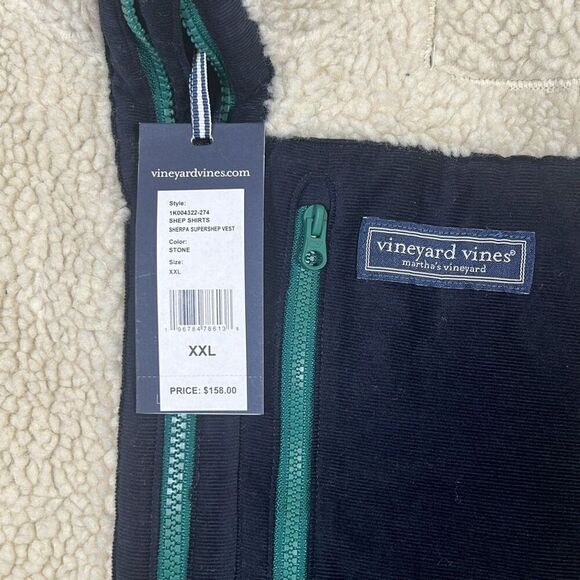 Vineyard Vines Vest Sherpa Fleece Deep Pile Stone Full Zip NWT Men Size XXL - Picture 4 of 11